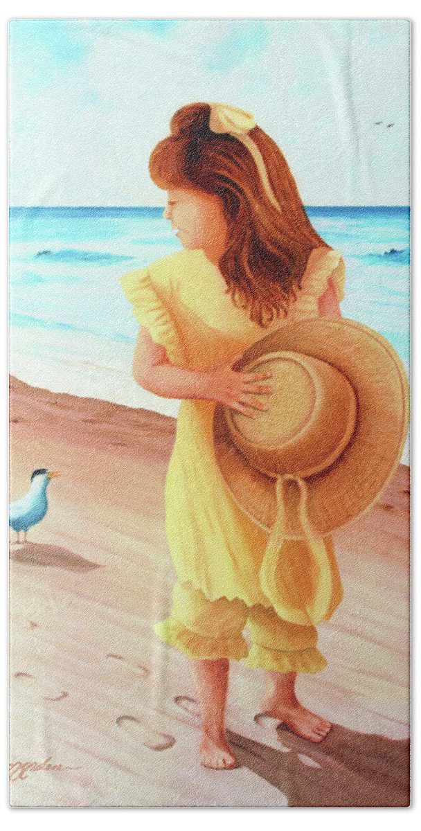 Art For Kids Room Bath Towel featuring the painting HER TERN -Prints from oil painting by Mary Grden