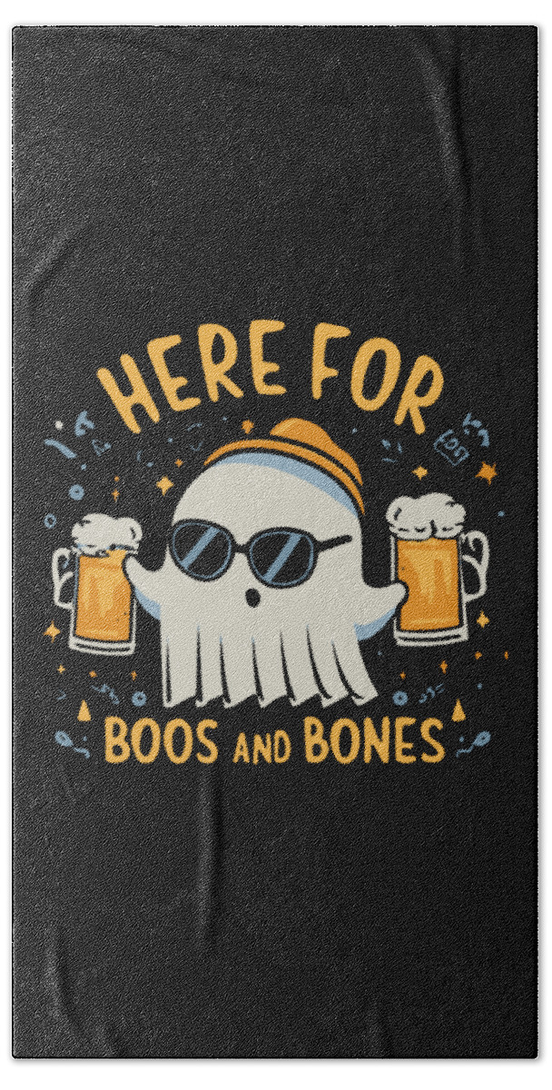 Halloween Hand Towel featuring the digital art Here For Boos and Bones Halloween by Flippin Sweet Gear