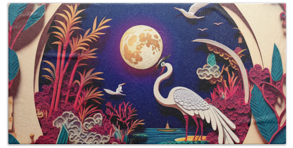 Paper Craft Bath Towel featuring the mixed media Heron II by Jay Schankman