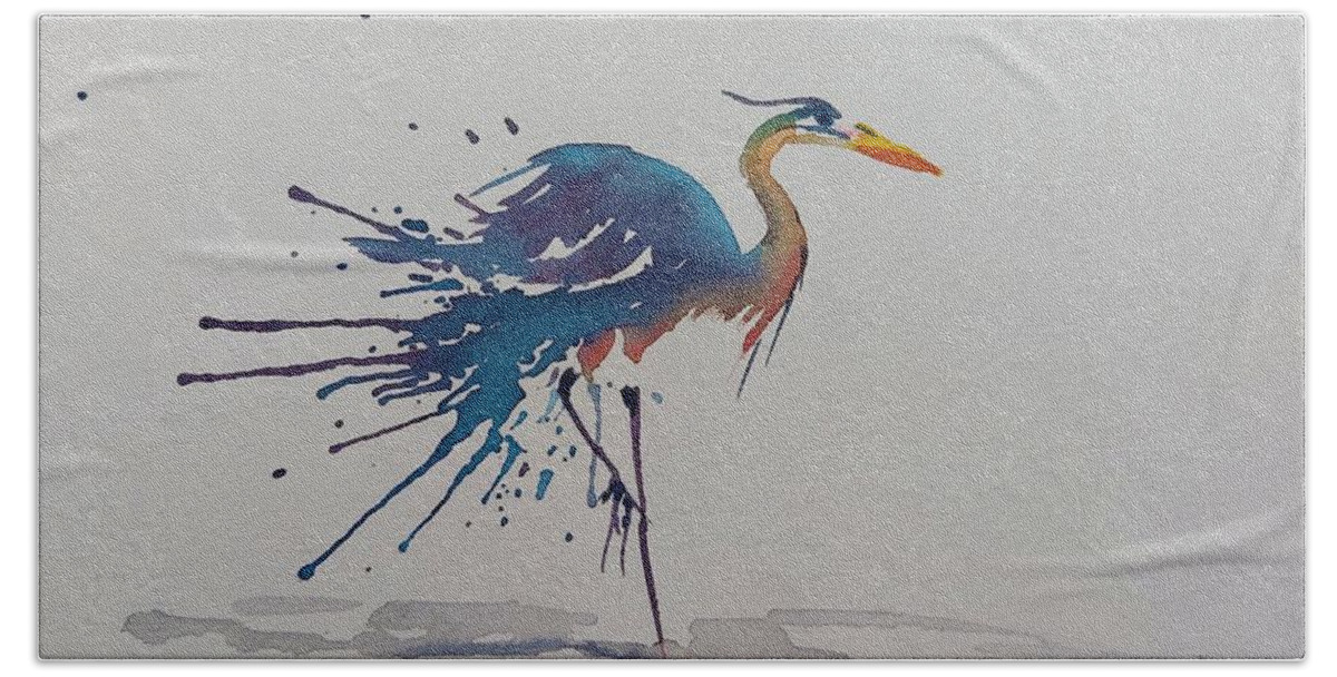 Plumage Hand Towel featuring the painting Heron Walk by Amanda Amend