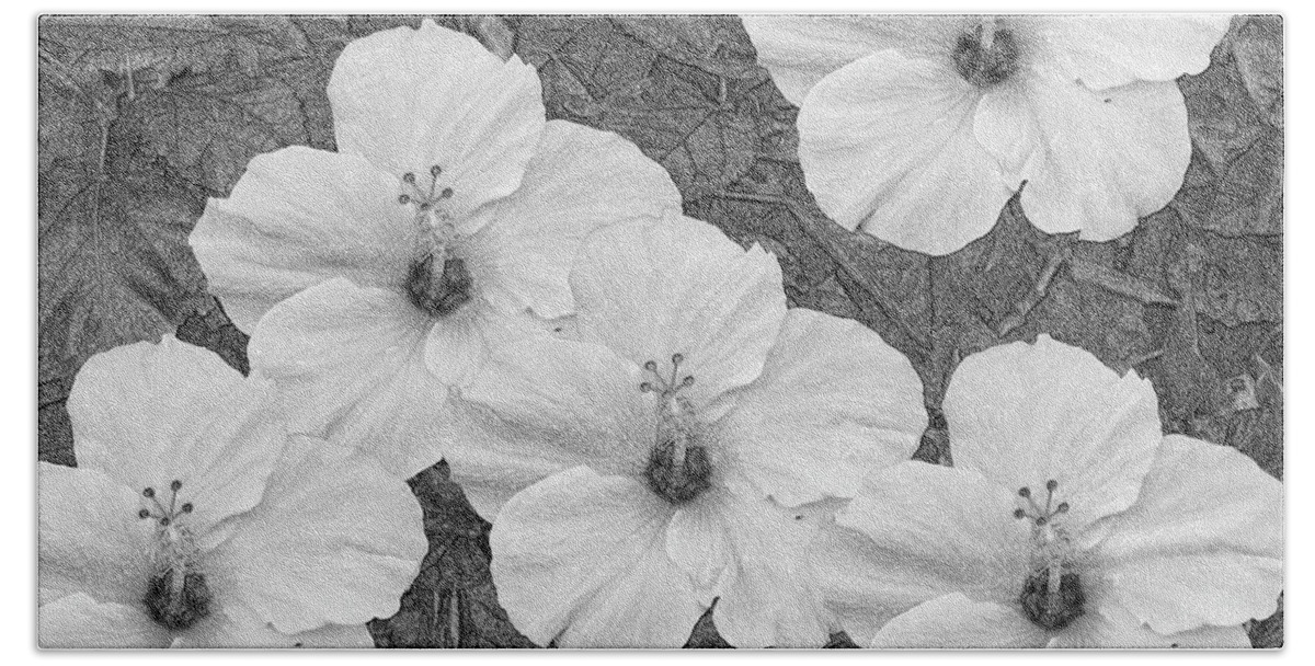Hibiscus Hand Towel featuring the mixed media Hibiscus Artwork B/W by Debra Kewley