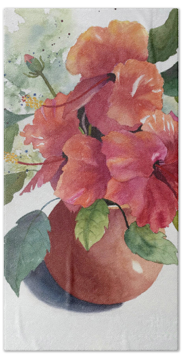 Floral Hand Towel featuring the painting Hibiscus by Vicki Brevell