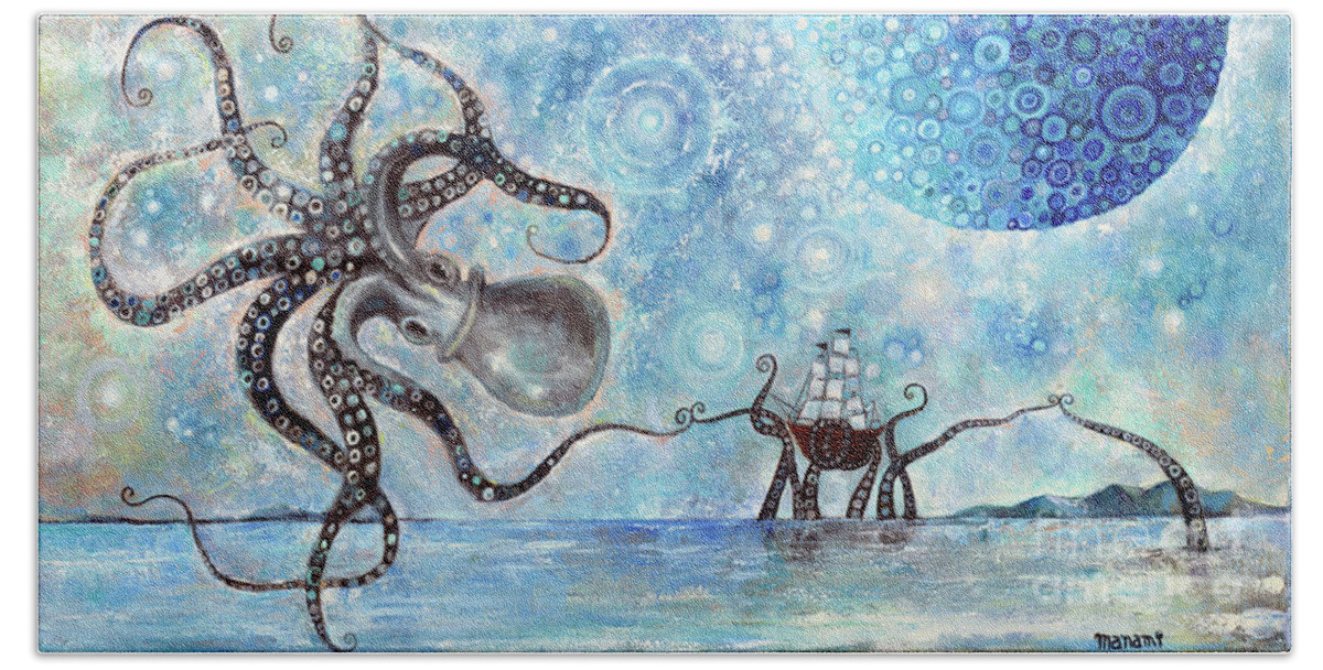 Octopus Hand Towel featuring the painting HiFfive by Manami Lingerfelt