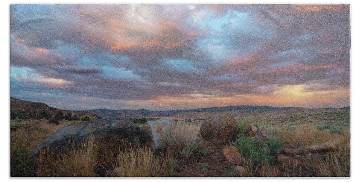 Sunset Bath Towel featuring the photograph High Desert Golden Hour by Ron Long Ltd Photography