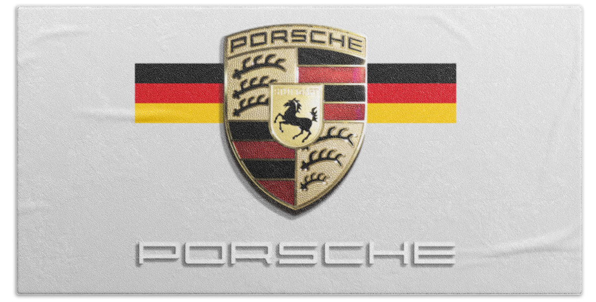 Porsche Logo Hand Towel featuring the photograph High Res Quality Porsche Logo - Hood Emblem Made in Germany by Stefano Senise