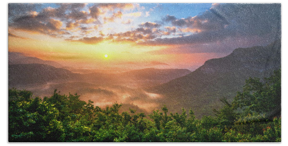 Sunset Hand Towel featuring the photograph Highlands Sunrise - Whitesides Mountain in Highlands NC by Dave Allen