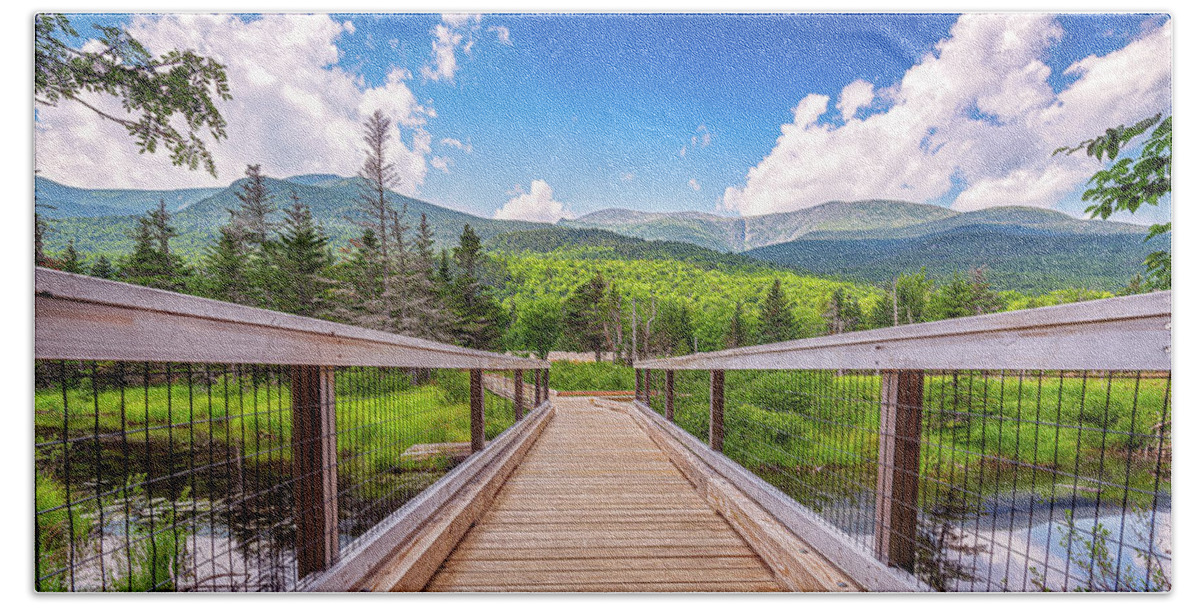 Activity Hand Towel featuring the photograph Hiking Trail in Front of Mount Washington - Panorama by Mike Whalen