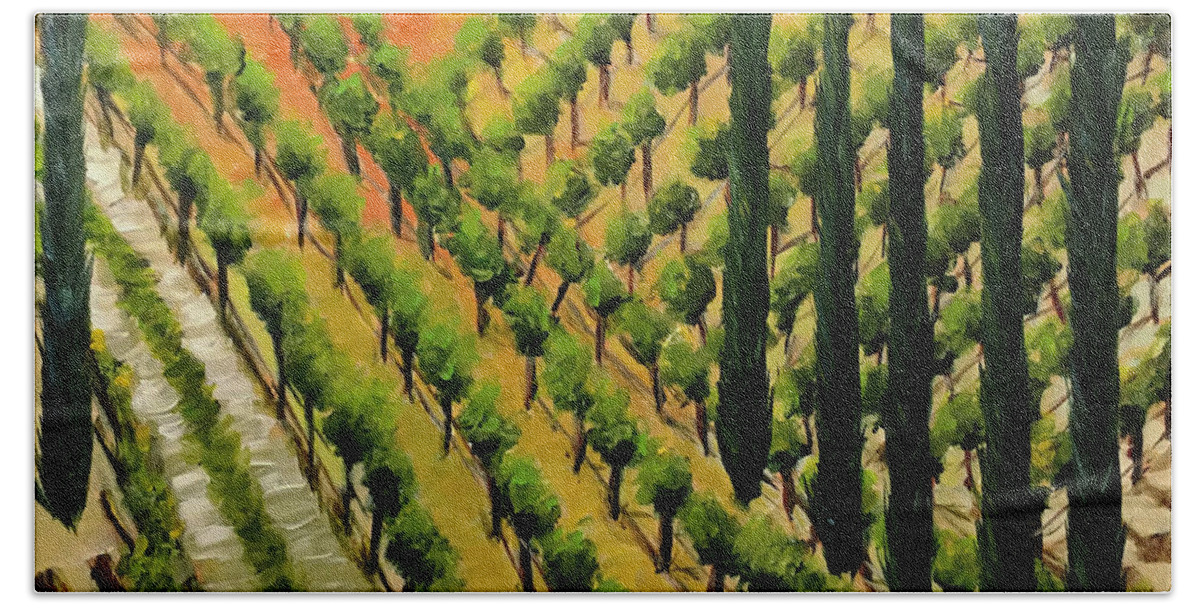 Temecula Bath Towel featuring the painting Hillside Vines Temecula by Roxy Rich