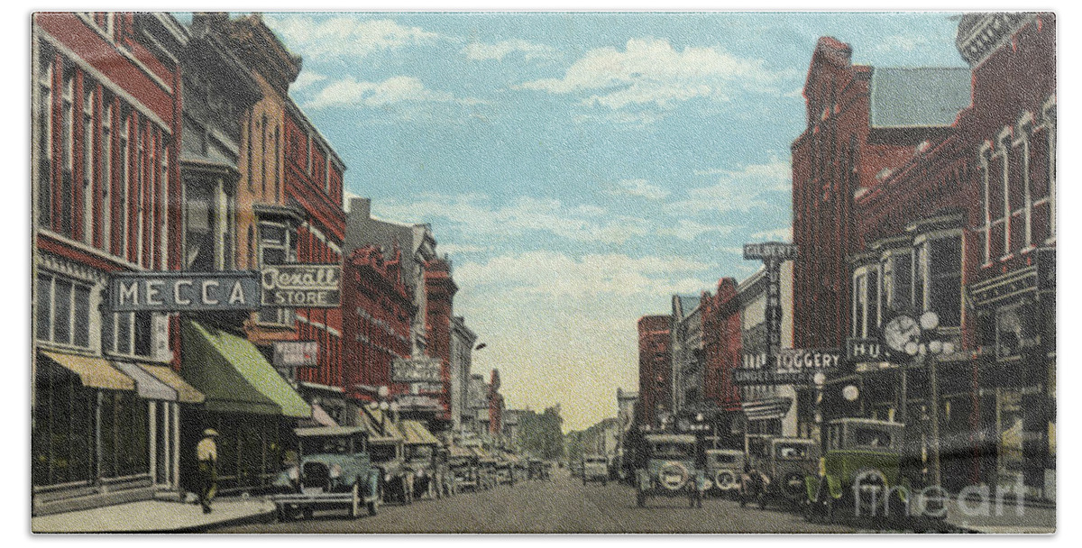 Historic Postcard Downtown Ashland Hand Towel featuring the photograph Historic Postcard Ashland, Ohio 1931 by Terri Meyer