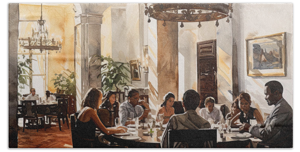 Venetian Dining Room Bath Towel featuring the painting Historic Venetian Dining Room in Hot Springs by Lourry Legarde