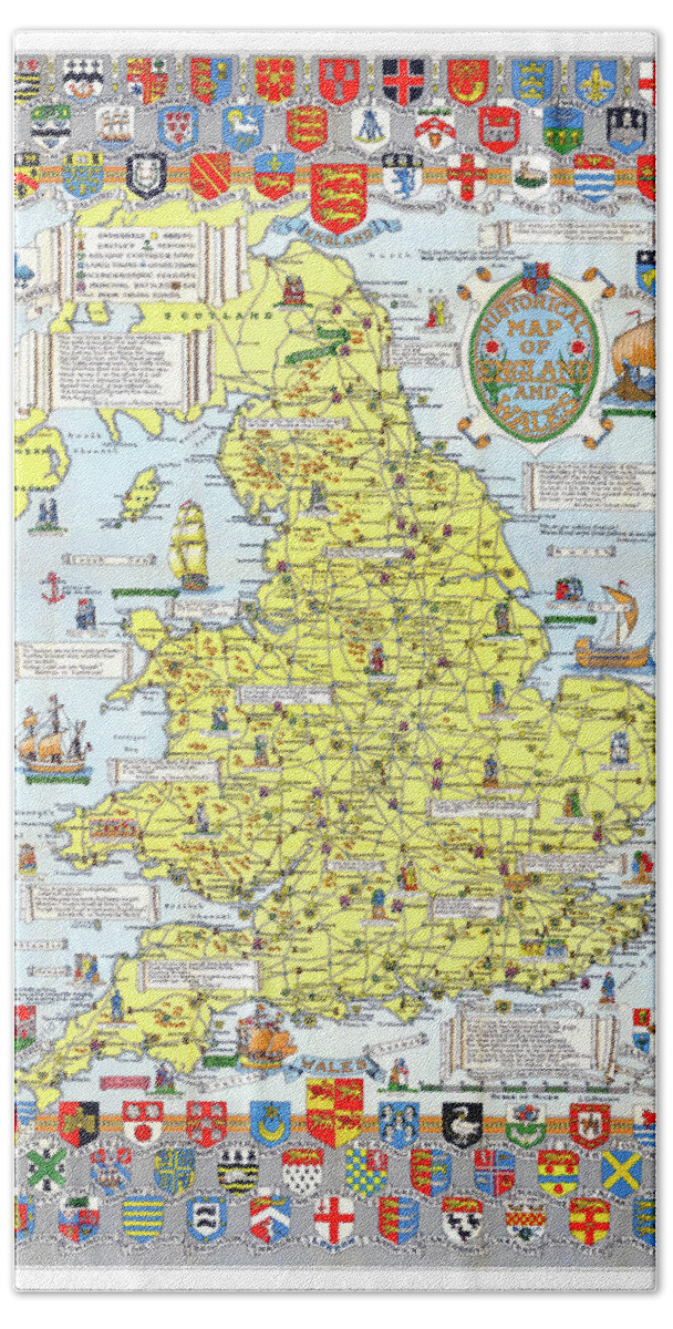England Hand Towel featuring the digital art Historical Map of England by Long Shot