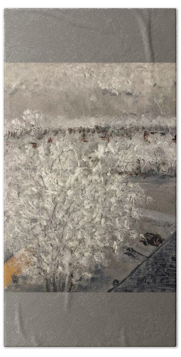 Winter Bath Towel featuring the painting Hoarfrost by Bethany Beeler