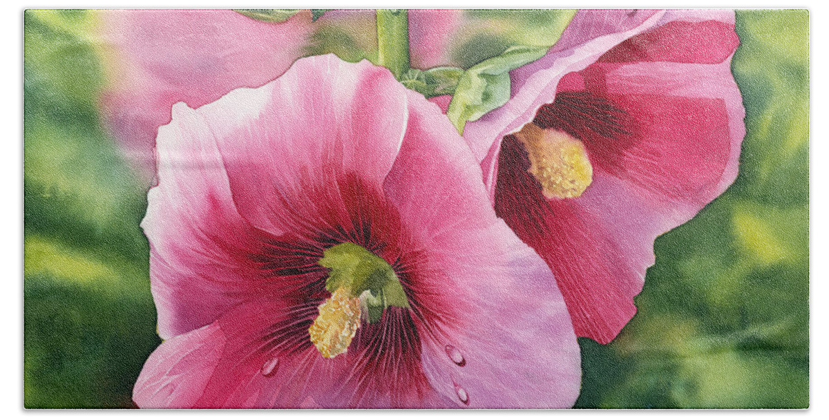 Hollyhock Hand Towel featuring the painting Hollyhock by Espero Art