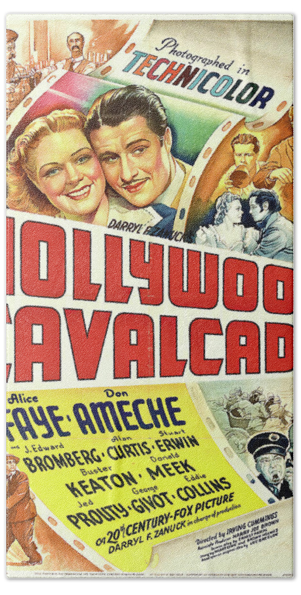 Hollywood Hand Towel featuring the mixed media ''Hollywood Cavalcade'', with Alice Faye, 1939 by Movie World Posters