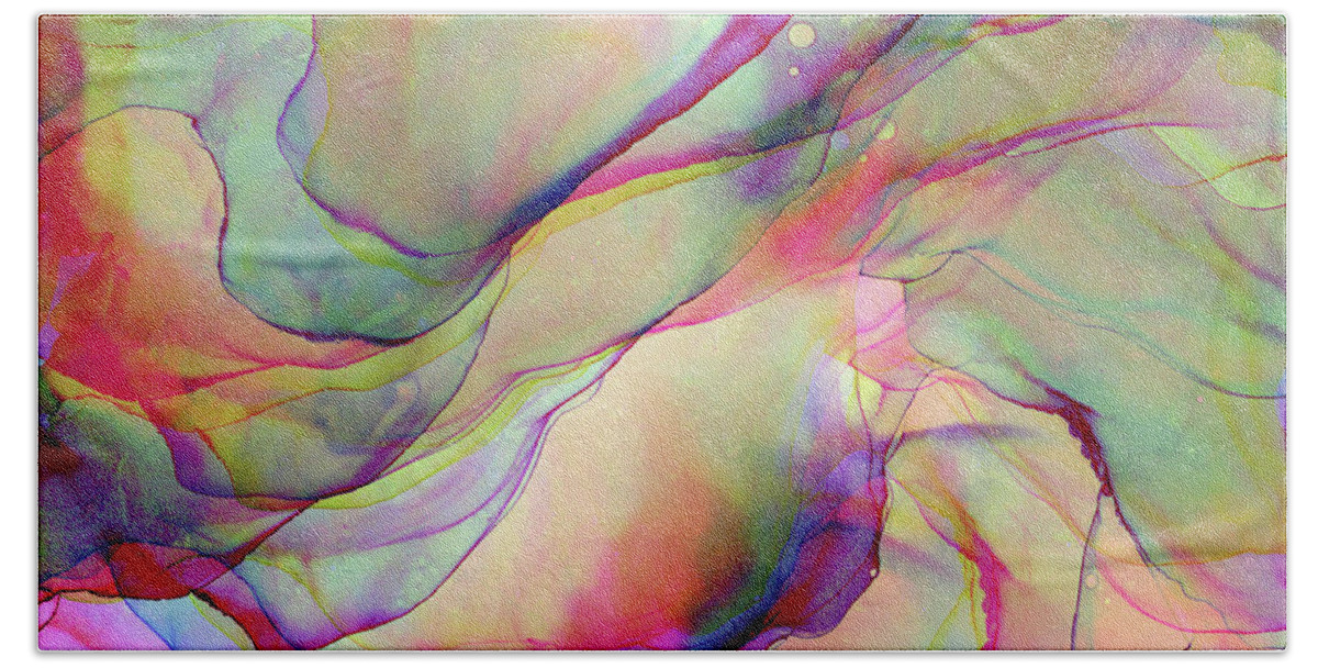 Colorful Hand Towel featuring the painting Holographic Ink Pattern by Olga Shvartsur
