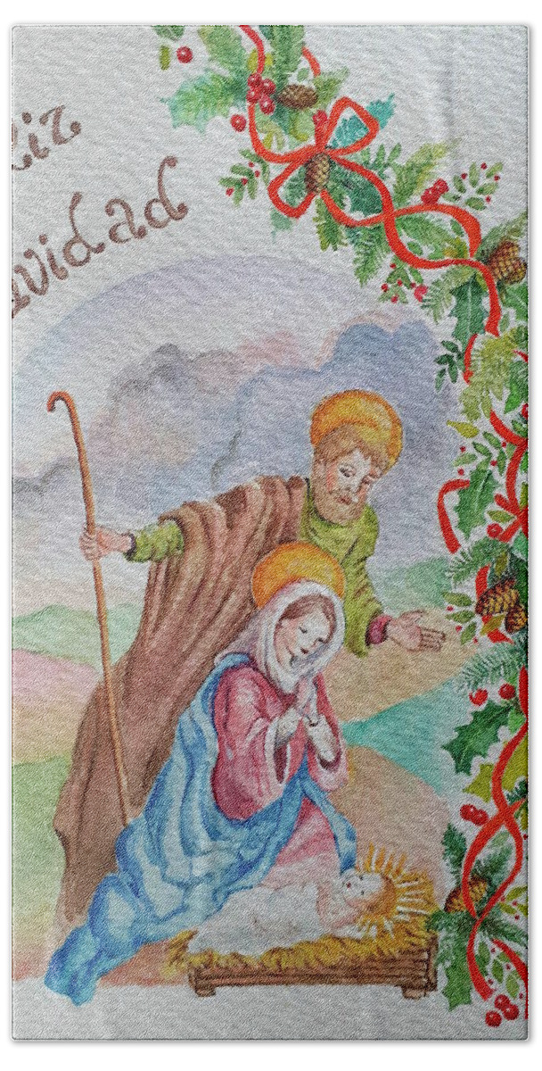 Merry Christmas Hand Towel featuring the painting Most Holy by Carolina Prieto Moreno