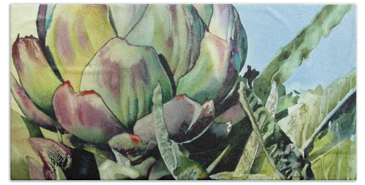Artichoke Hand Towel featuring the painting Holy Chokes by Diane Fujimoto