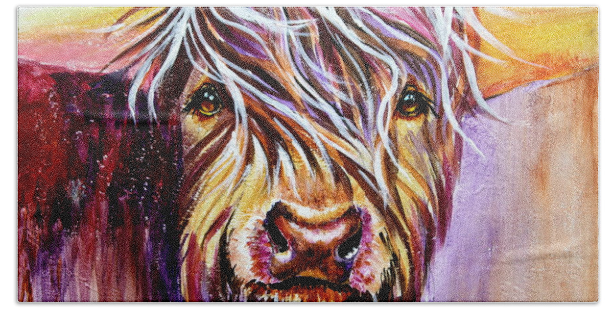 Cow Bath Towel featuring the painting Holy Cow by Maria Barry