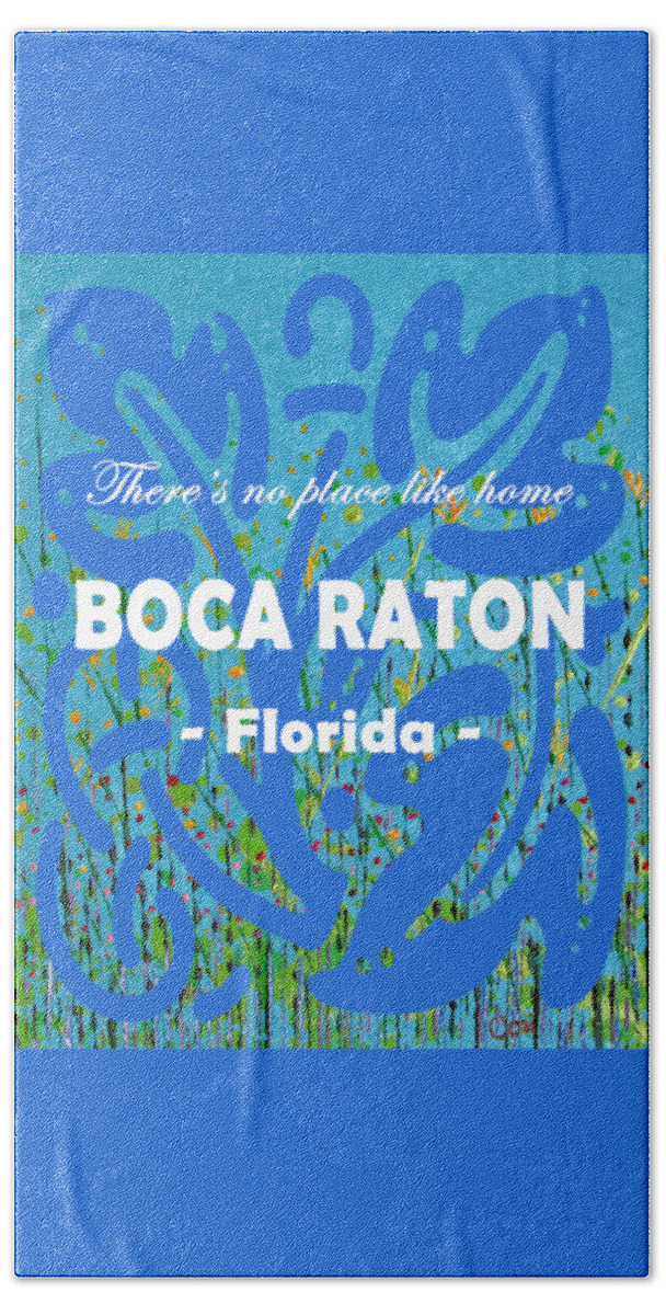 Boca Raton Bath Sheet featuring the painting Home Boca Raton Wildflower Abstract 308 in Blue by Corinne Carroll