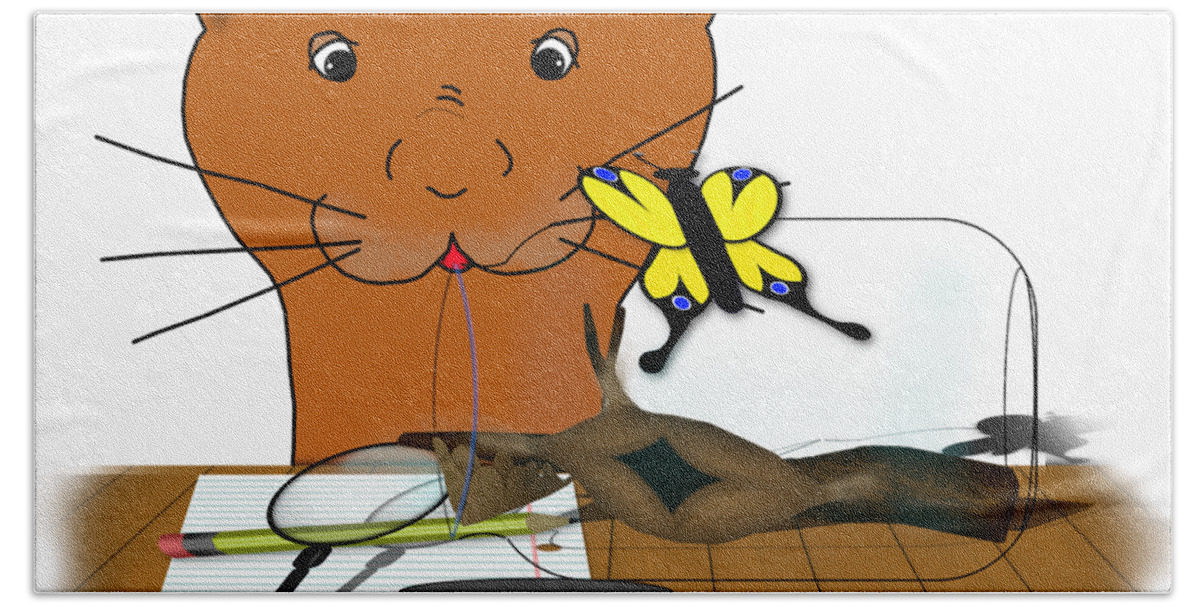Oliver The Otter Bath Towel featuring the digital art Homeschooling Oliver The Otter - The Butterfly by Colleen Cornelius