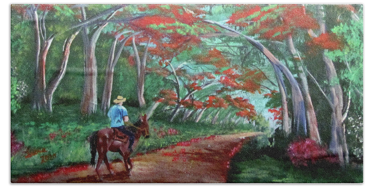 Man Of Horseback Hand Towel featuring the painting Alegre El Jibarito Va by Luis F Rodriguez