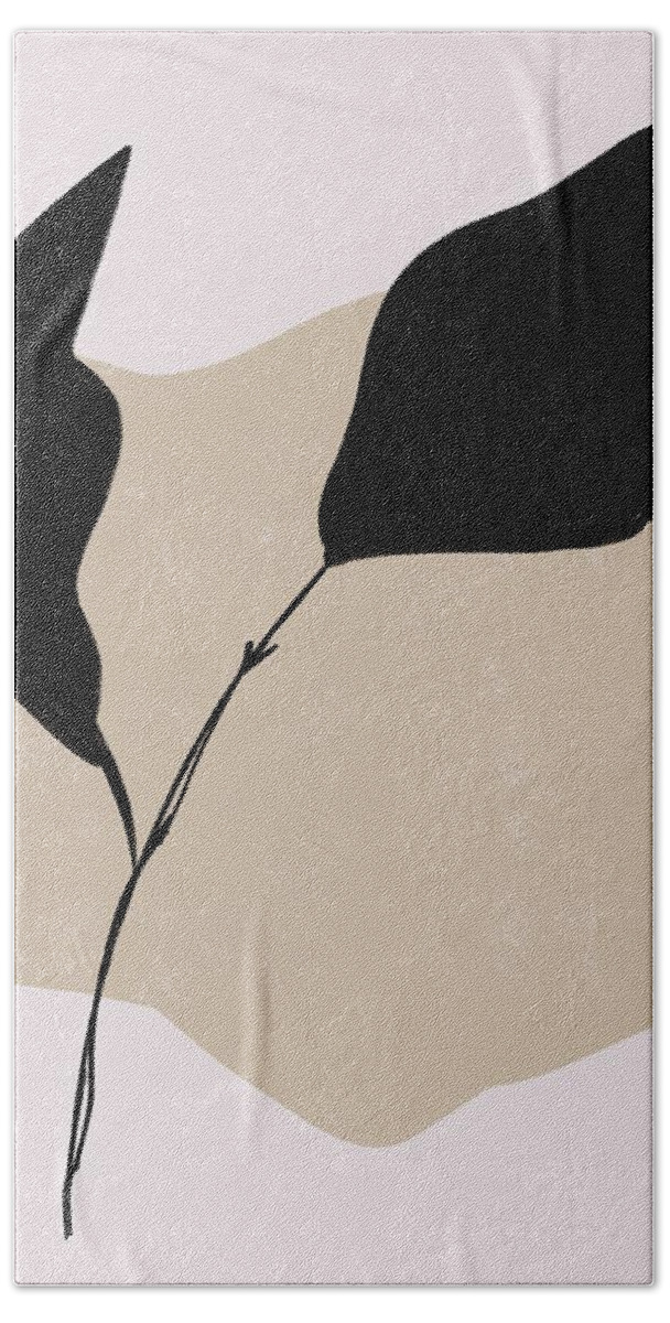 Leaf Bath Towel featuring the mixed media Hope - Contemporary Modern Minimal Abstract Painting - Black, Beige by Studio Grafiikka