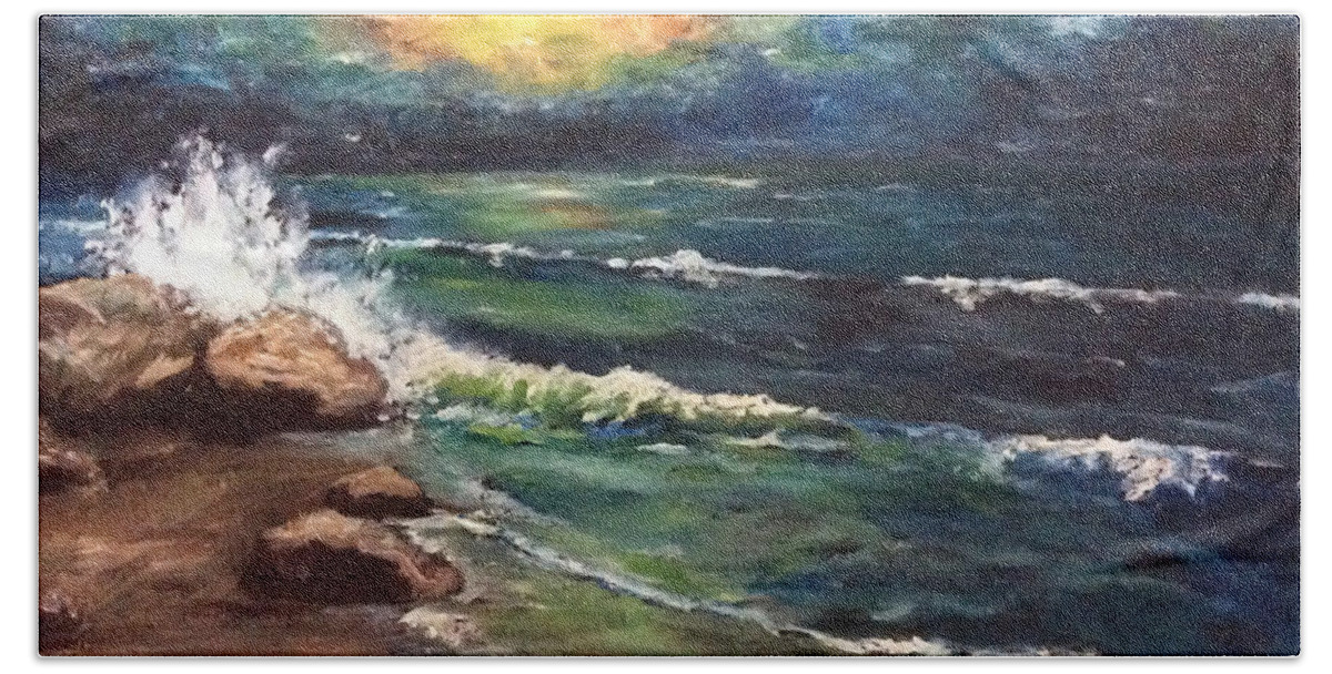 Ocean Hand Towel featuring the painting Horizons by Cheryl Pettigrew