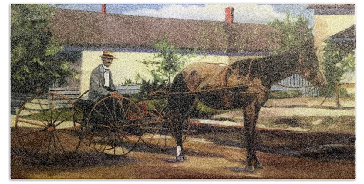 Horse And Buggy Bath Towel featuring the painting Horse and Buggy by Chris Gholson