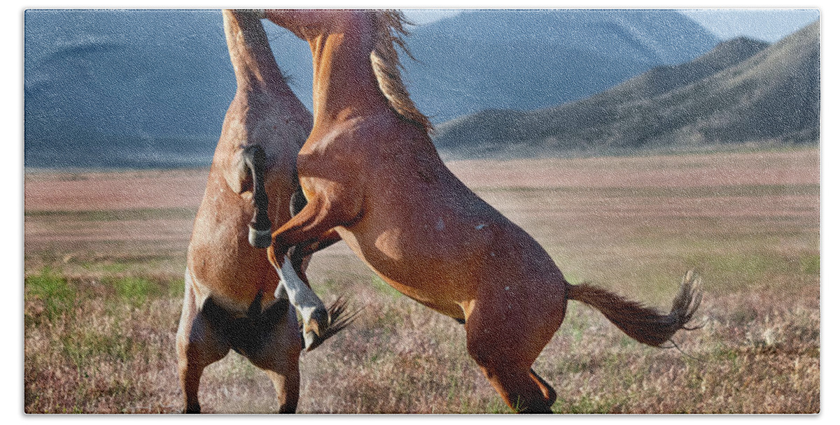 Horse Bath Towel featuring the photograph Horse Biting by Michael Ash