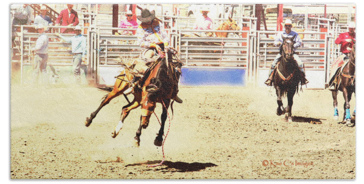 Horse Ride Hand Towel featuring the mixed media Hot Bronc Ride by Kae Cheatham