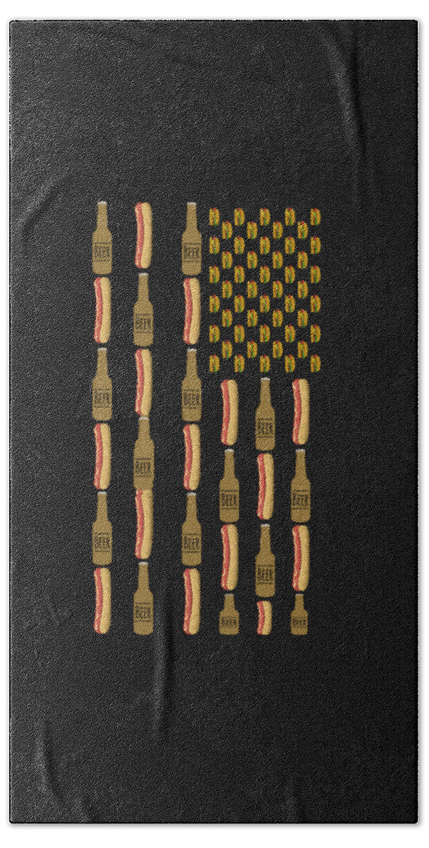 Funny Hand Towel featuring the digital art Hot Dogs Beer Flag 4th of July by Flippin Sweet Gear