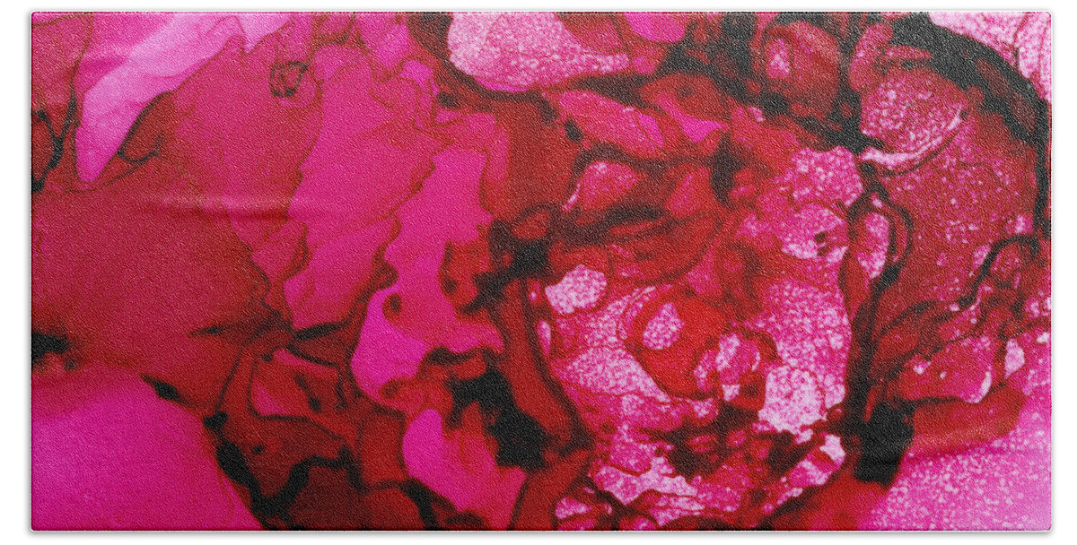 Hot Pink Peony Bath Towel featuring the painting Hot Pink Peony by Daniela Easter