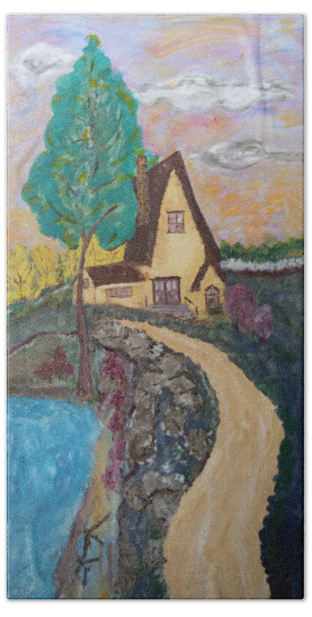  Hand Towel featuring the painting House in the Country by David McCready