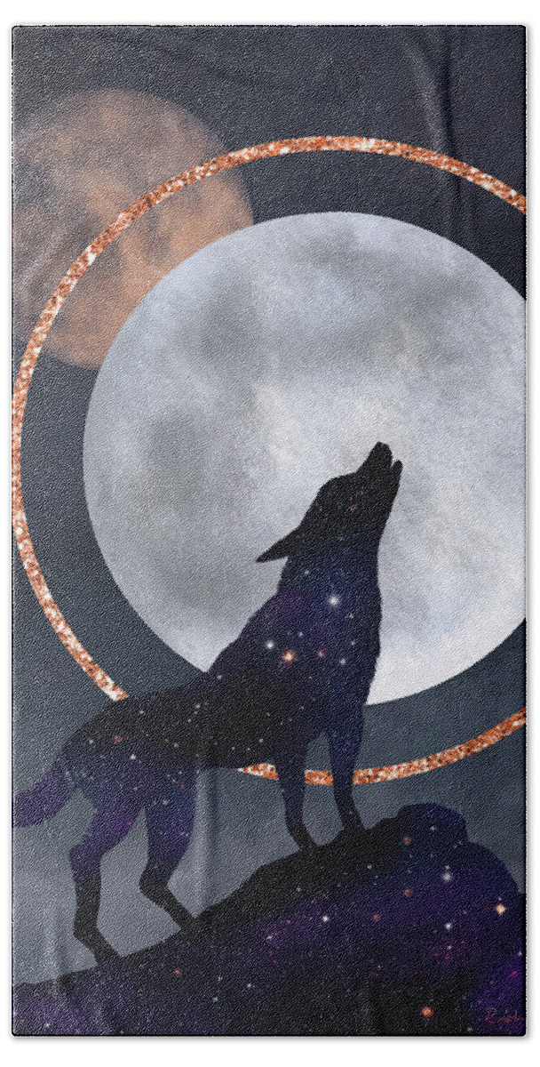 Wolf Hand Towel featuring the digital art Howling at the Moon by Rachel Emmett