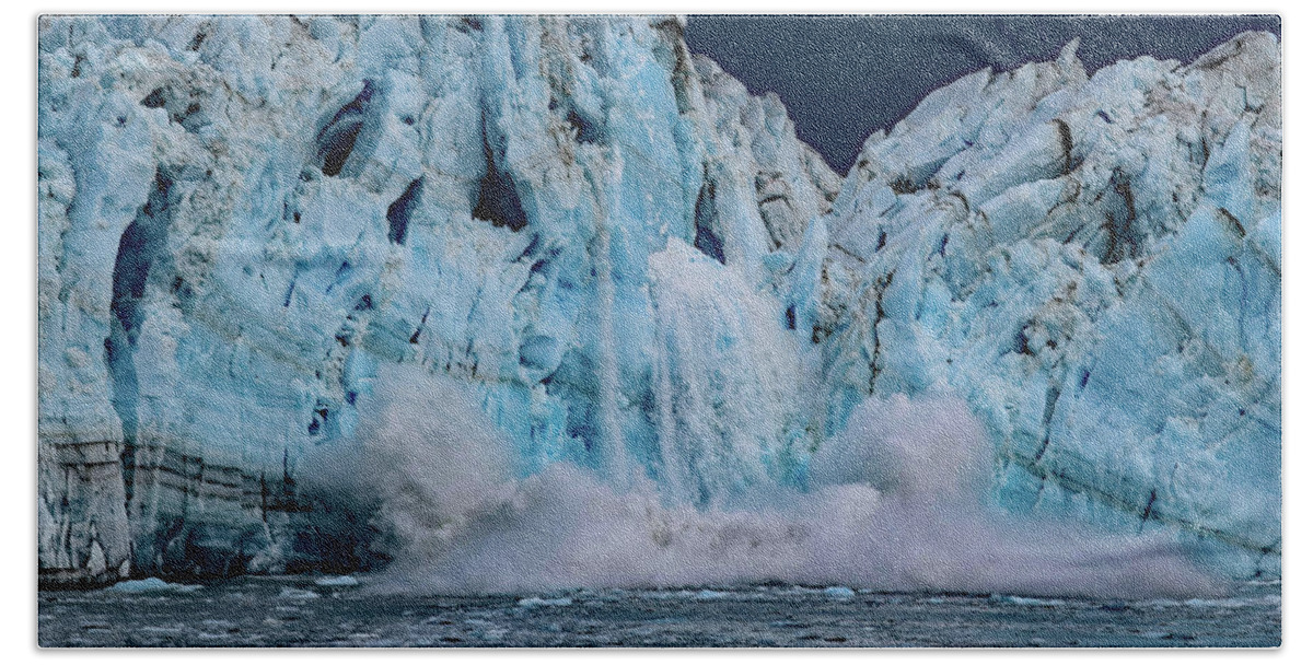 Hubbard Glacier Hand Towel featuring the photograph Hubbard Glacier Calving by Marilyn MacCrakin