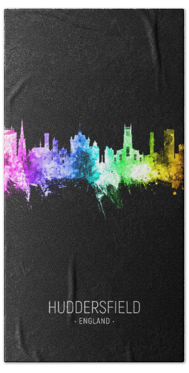 Huddersfield Bath Towel featuring the digital art Huddersfield England Skyline #79 by Michael Tompsett