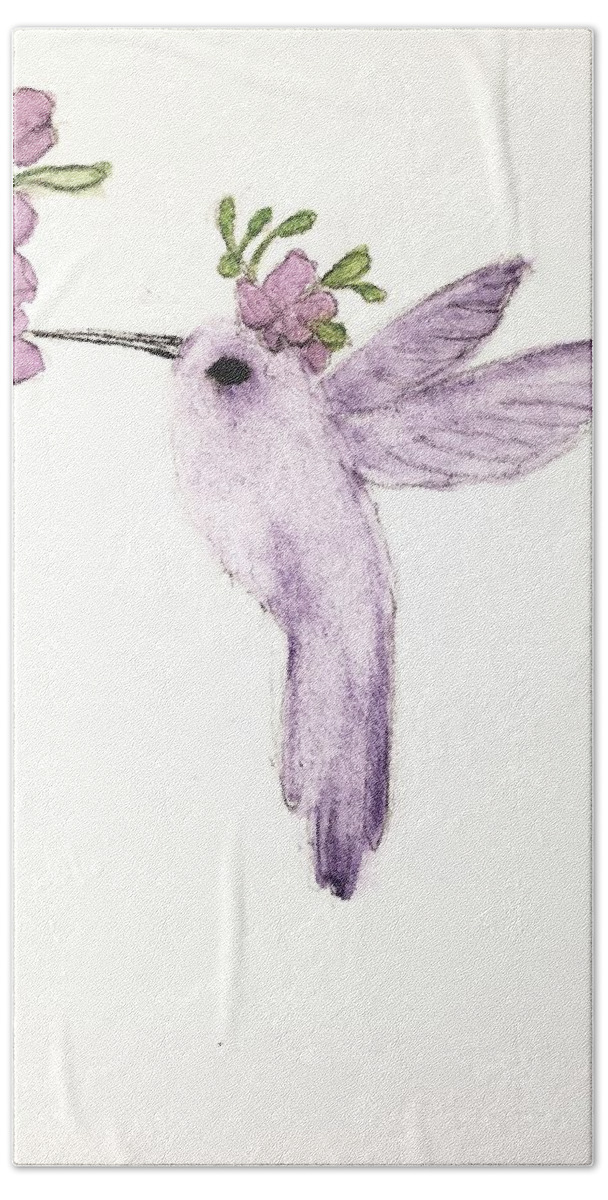 Be The Flower You Seek Bath Towel featuring the painting Hummingbird and Flowers by Margaret Welsh Willowsilk