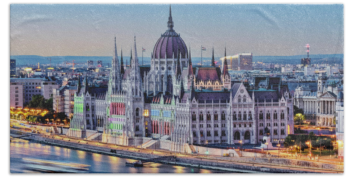 Budapest Hand Towel featuring the photograph Hungarian Parliament Building by Manjik Pictures