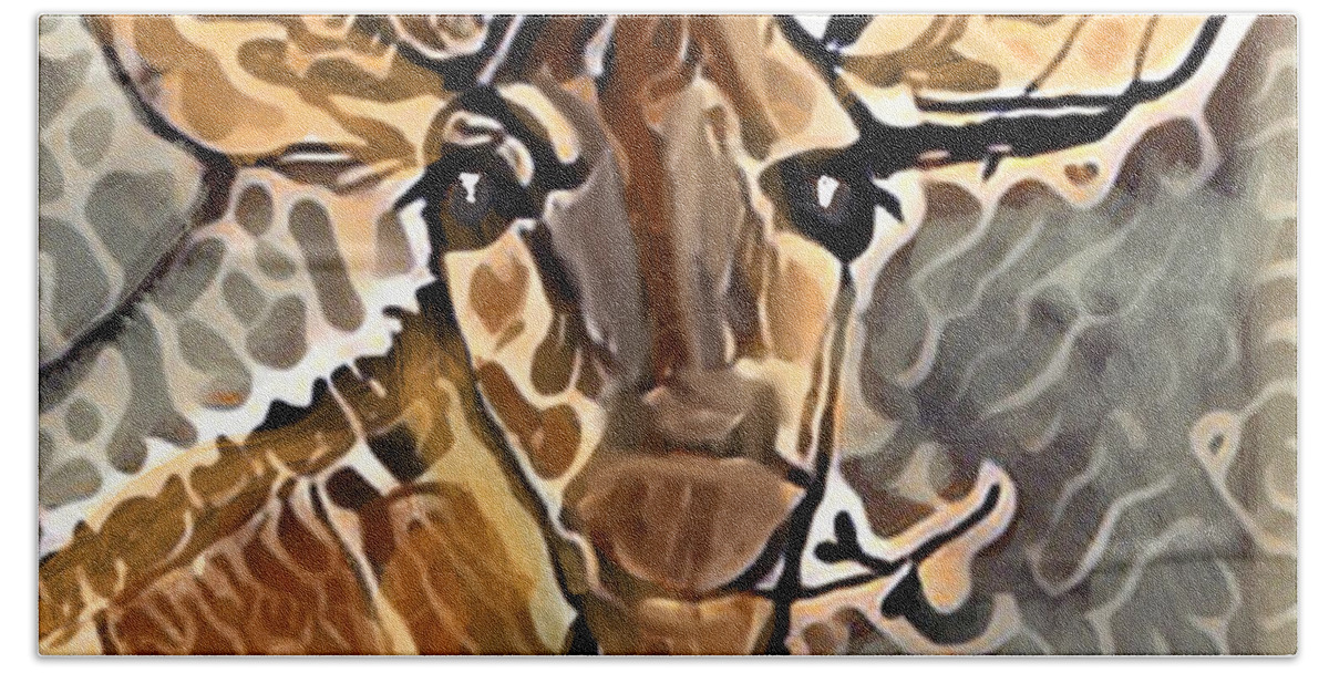 Giraffe Hand Towel featuring the mixed media Hungry Giraffe by Christine Tyler