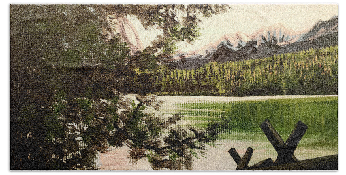 Montana Landscape Bath Towel featuring the painting Hyalite Lake Number 1 by Ceilon Aspensen