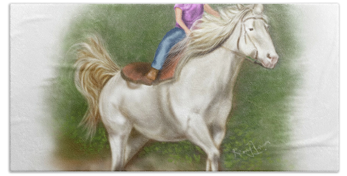 White Horse Hand Towel featuring the painting I am riding high by Remy Francis