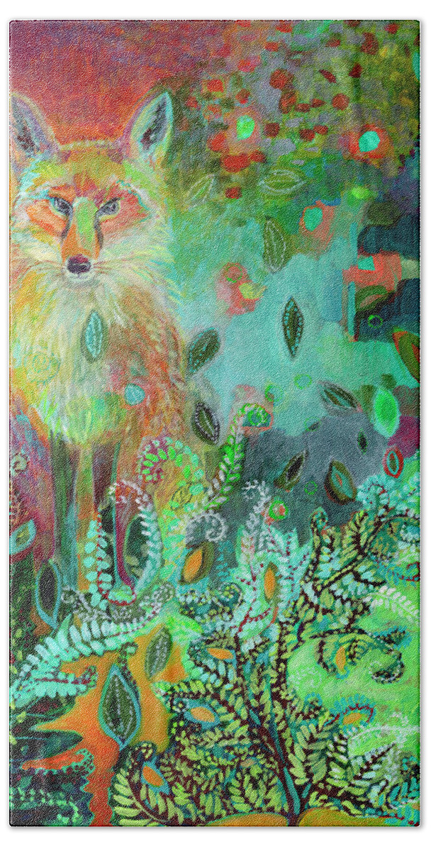 Fox Hand Towel featuring the painting I Am The Forest Path by Jennifer Lommers