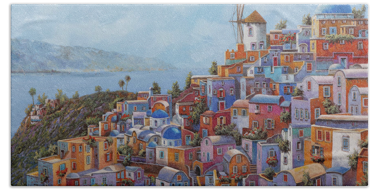 Greece Hand Towel featuring the painting muri rossi in Grecia by Guido Borelli