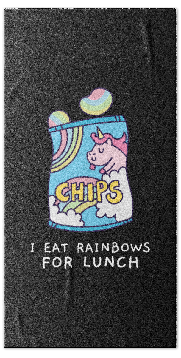 Cool Bath Towel featuring the digital art I Eat Rainbows for Lunch Unicorn Chips by Flippin Sweet Gear