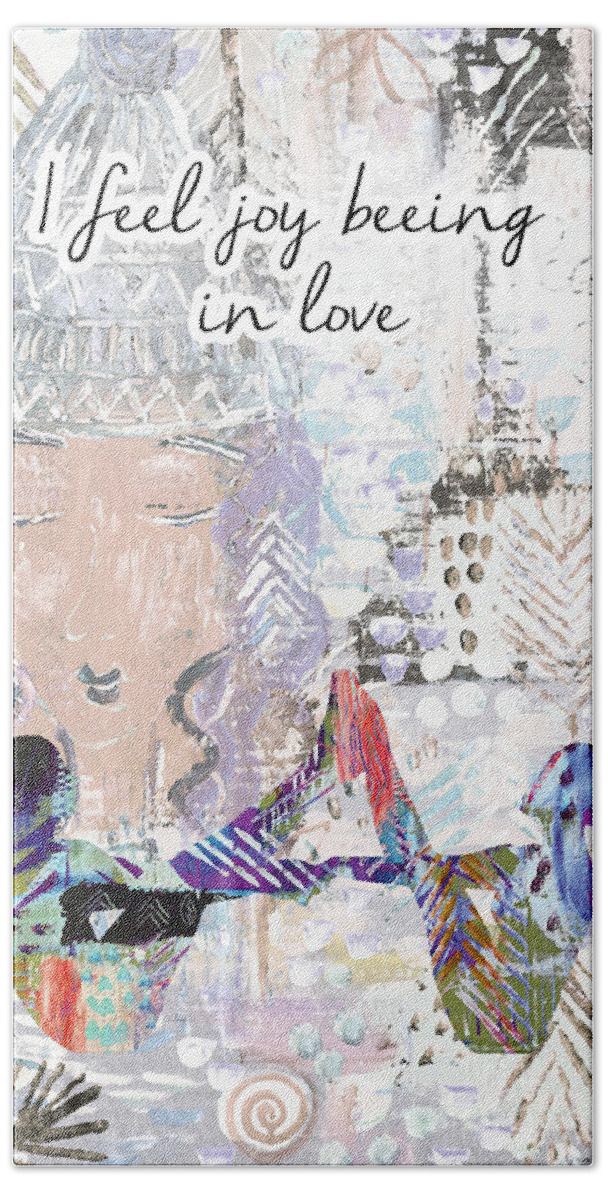  I Feel Joy Being In Love Bath Towel featuring the painting I feel joy being in love by Claudia Schoen