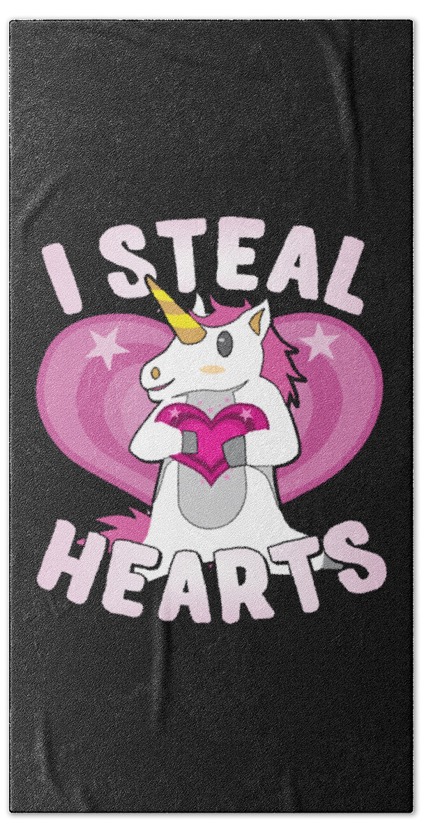 Cool Bath Towel featuring the digital art I Steal Hearts Unicorn Valentines Day by Flippin Sweet Gear