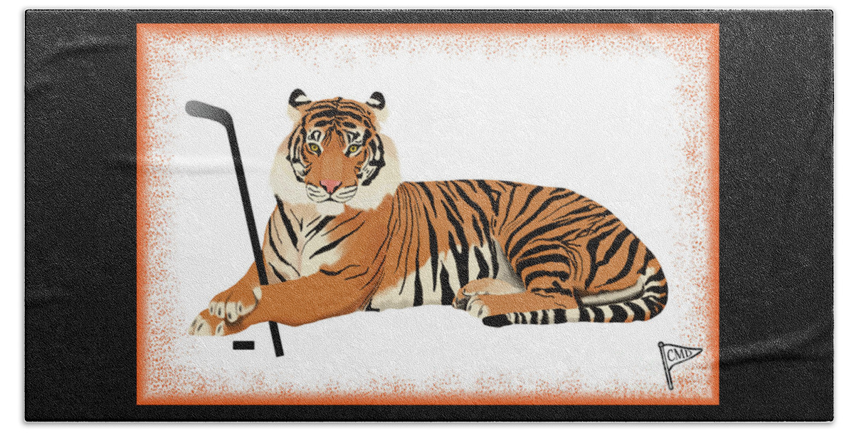 Hockey Hand Towel featuring the digital art Ice Hockey Tiger Orange by College Mascot Designs