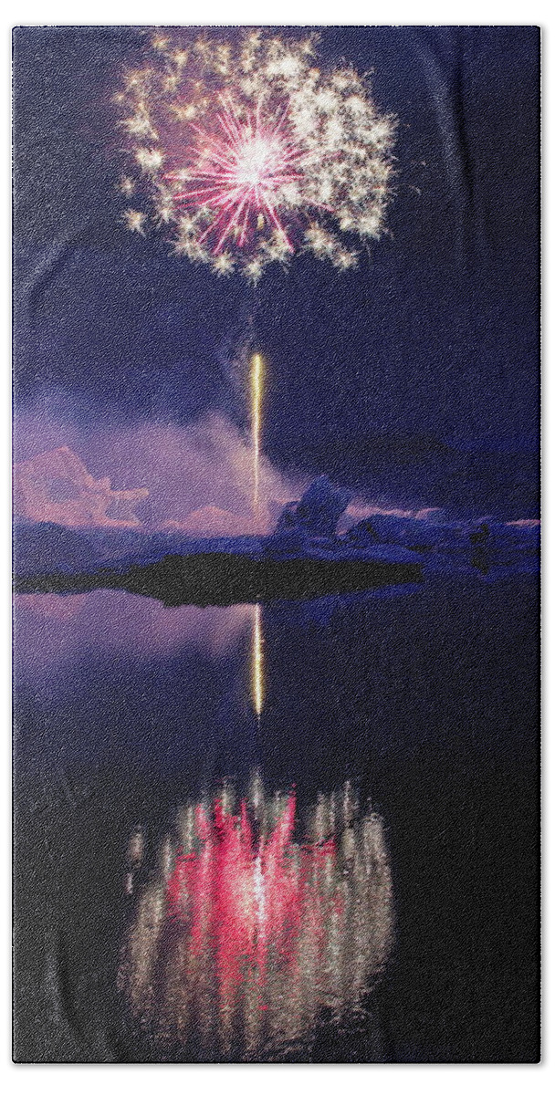 Fireworks Bath Towel featuring the photograph Icelandic dandelion by Christopher Mathews