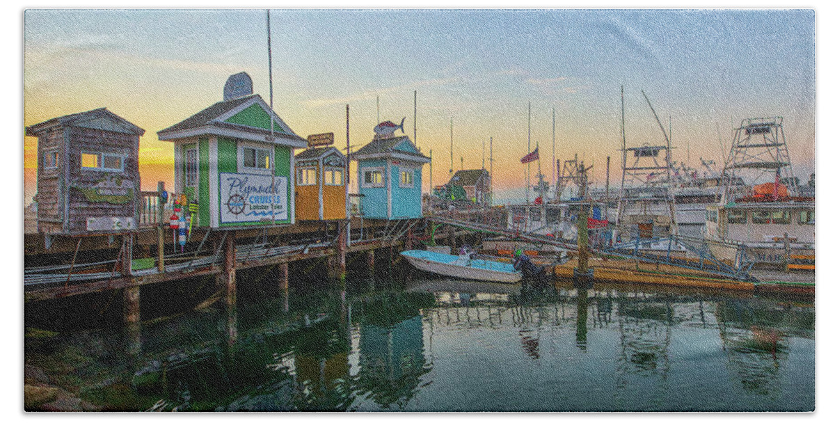 Plymouth Harbor Bath Towel featuring the photograph Iconic Plymouth Harbor Whale Watching Deep Sea Fishing Harbor Cruises Tickets Booths by Juergen Roth
