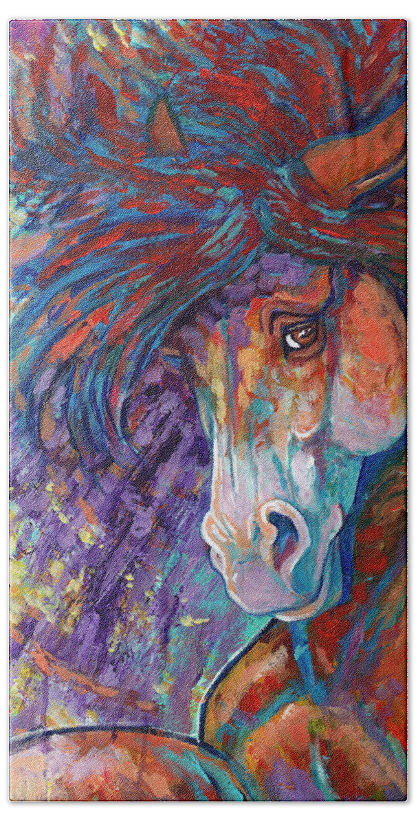 Horse Hand Towel featuring the painting If Horses Were Sunsets by Jenn Cunningham